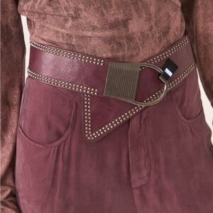 NKN Nekane Asymmetric Burgundy Studded Faux Leather Belt NWT One Size Reg. $65